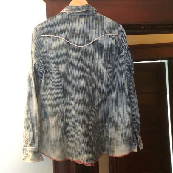 Overland western tie die stripe cotton short w/ snaps - Sz L - Picture 2 of 5